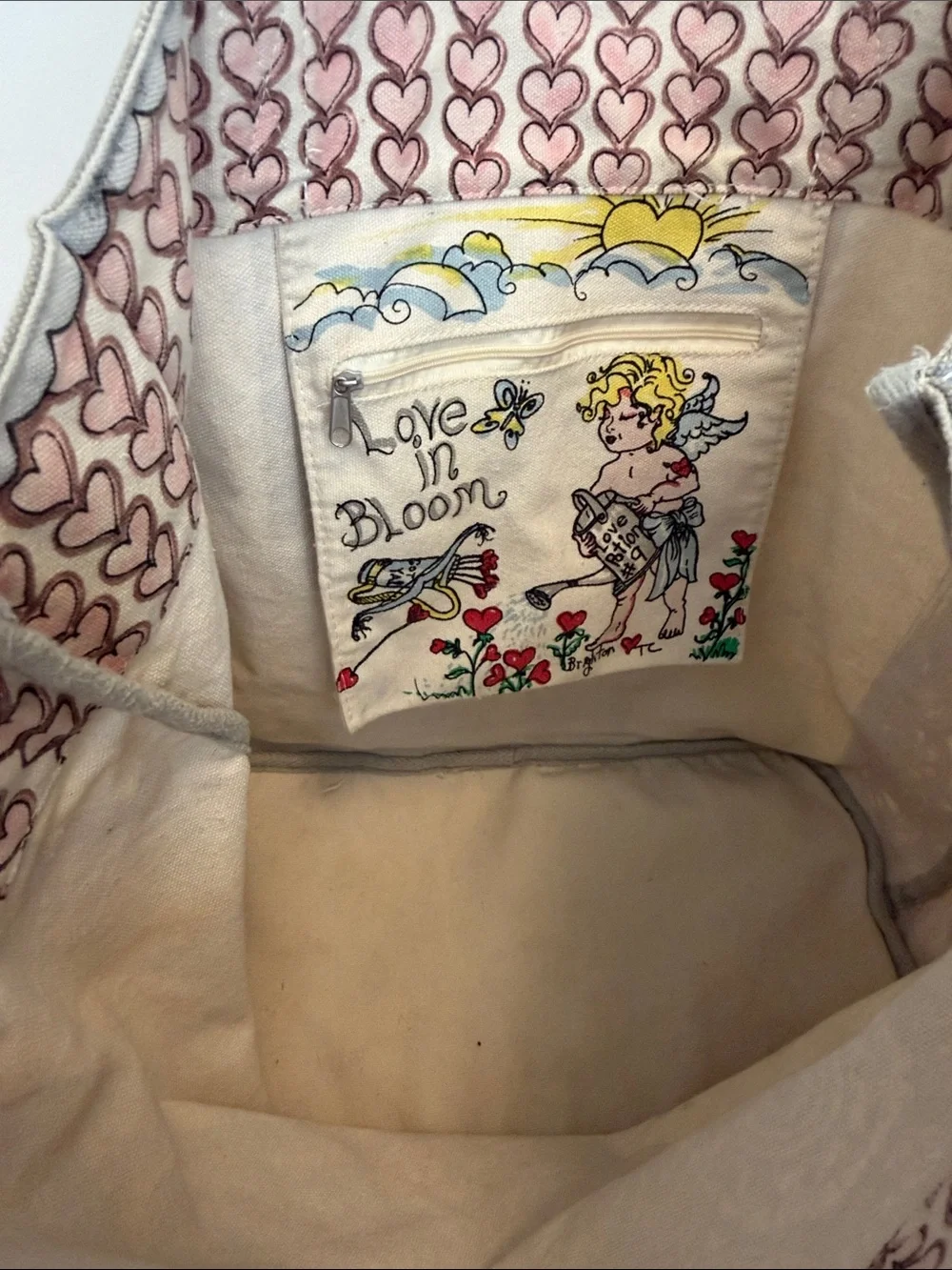 Brighton LOVE Love in Bloom Valentines Cream Canvas Tote Bag
